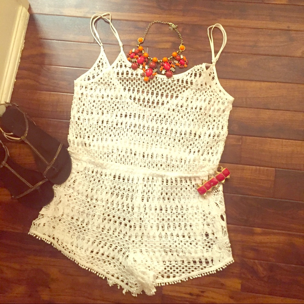 White Crochet Women Shorts